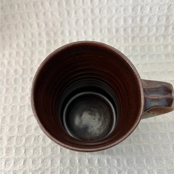 Beautiful Handmade Pottery Mug In Blue, Brown & Gray With Raised Dots And Swirls - Picture 5 of 7